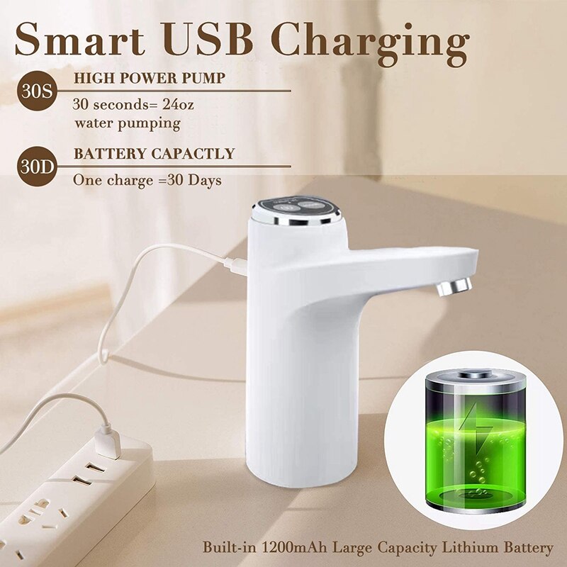Distributeur de bouteilles d'eau, pompe à cruche d'eau de 5 gallons, pompe à refroidisseur d'eau avec chargement USB automatique Portable et à faible bruit