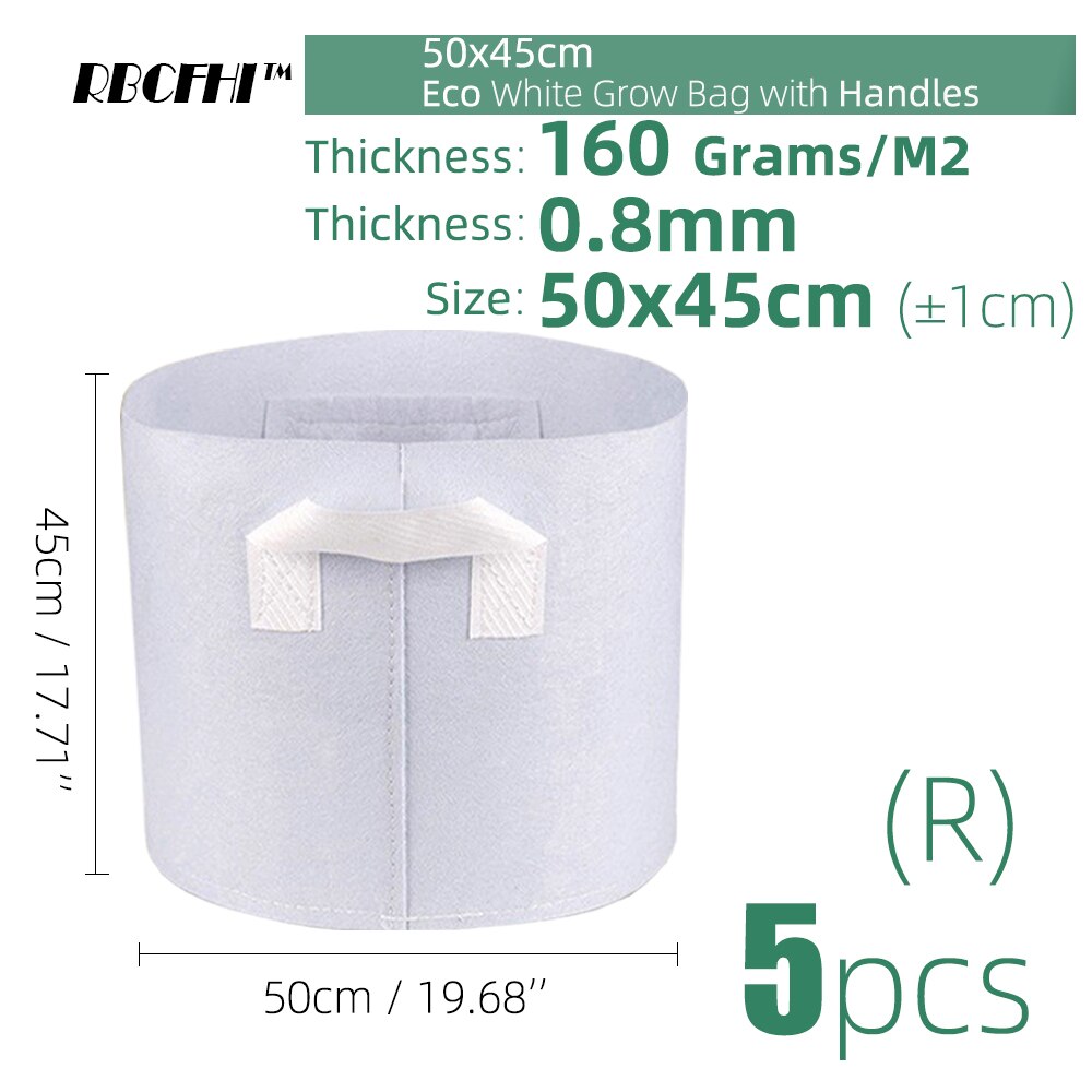 RBCFHI 24 tipos de bolsas de cultivo de tejido económico blanco aireación macetas no tejidas Control de raíces planta contenedor Bolsa plantación de jardín doméstico: 50x45cmx5pcs