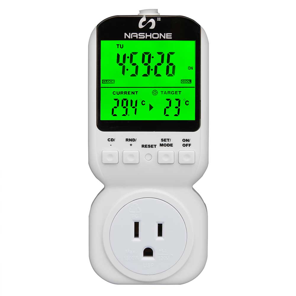 Nashone Thermostat Timer temperature sensor 7-day Programmable Thermostat Plug-in Digital Light Timer Switch with 3-prong Outlet: USA Type