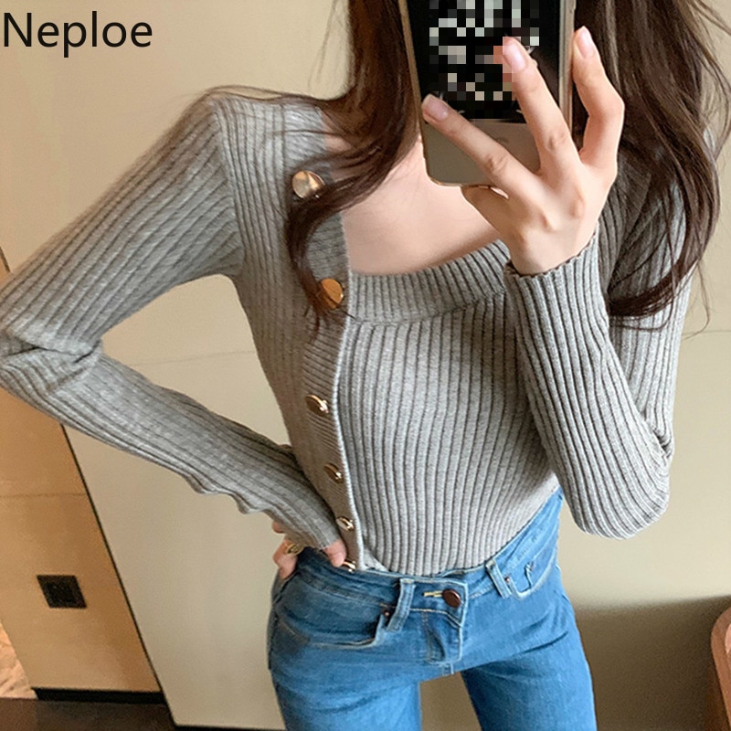 Neploe Autumn Ladies All-match Sweater Single-breasted Knitted Cardigan 2022 Long Sleeve Chic Solid Color Top Women 1F444