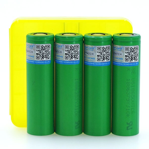 4 STKS VariCore VTC6 3.7 V 3000 mAh 18650 Li 30A Ontlading voor Sony US18650VTC6 batterijen + 18650 Batterij opbergdoos: Yellow box