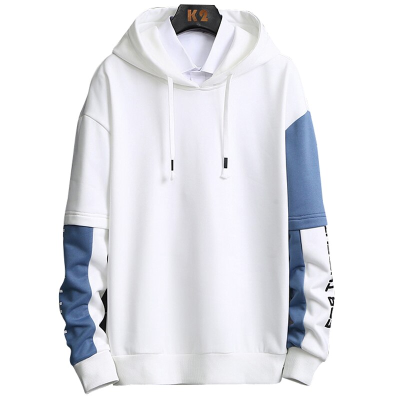 Men Preppy Style Casual White Hooded Hoodies Simple Running Pullover Boyfriend Sweatshirt Male Korean Autumn Loose Cotton Hoodie