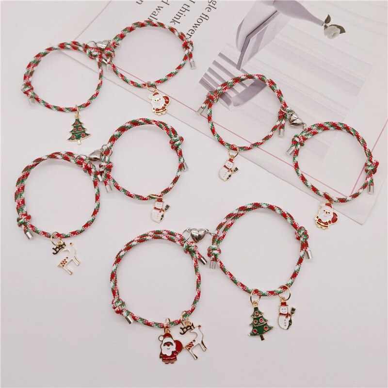Neue Weihnachten Liebe Magnet Liebe Paar Armband Paar Schneemann Elch Freundin Armband freundschaft armbänder