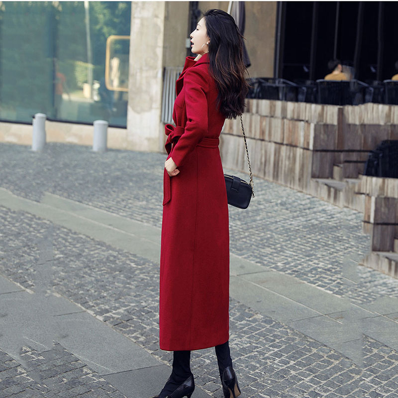 Gabardina de lana roja vino para mujer, abrigo delgado de longitud media, y holgado que combina con todo, F227, otoño e invierno, novedad de 2022