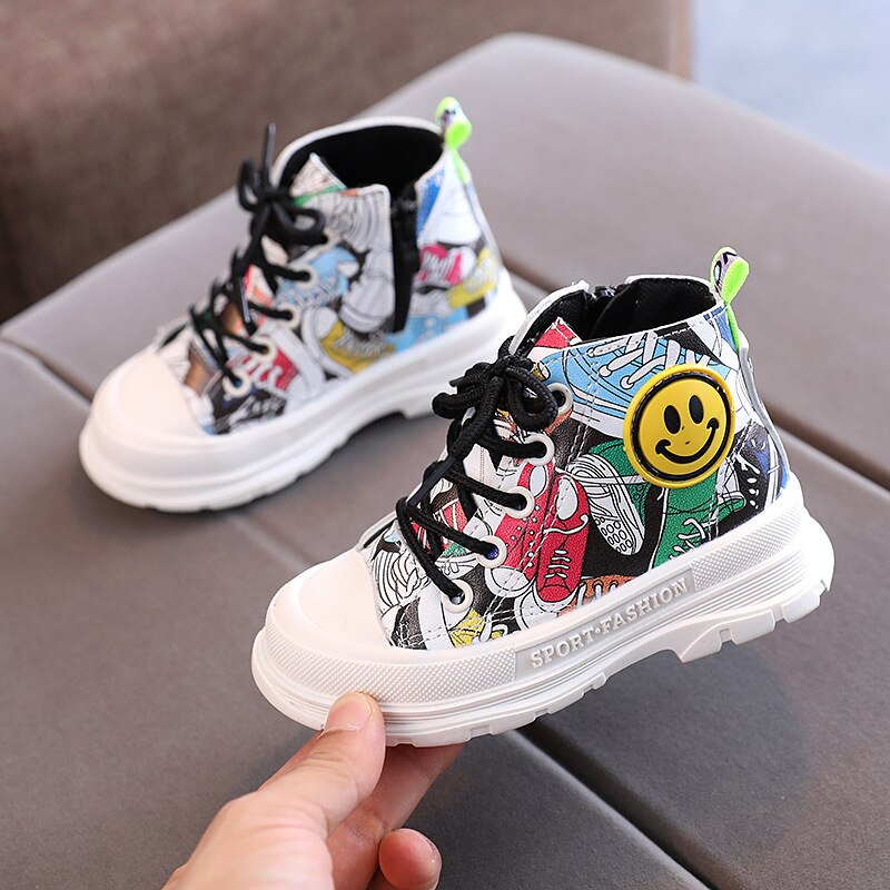 Babystøvler til piger drenge sko børn blødt læder bund martin støvler småbørn efterår vinter sneakers: Sort / 23 ( inde 14 cm)