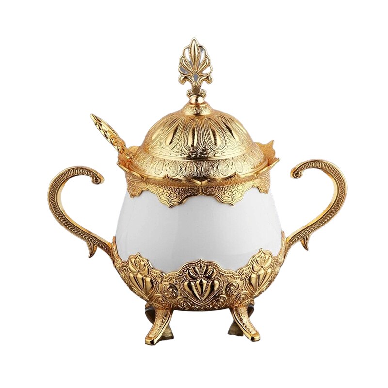 Turkish Delight and Sugar Bowl Porcelain and Zamak Round Turkish Decorative Authentic Medieval Style Wedding Home: Gold