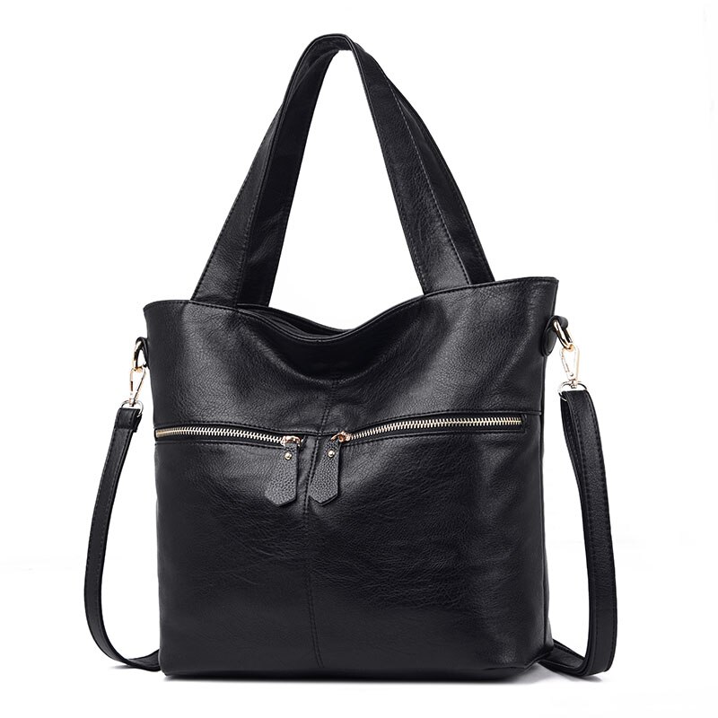 bolsa feminina Big Shoulder bags for women Gold color Crossbody handbag Women Soft Leather Bag PU Messenger Bag: black  3