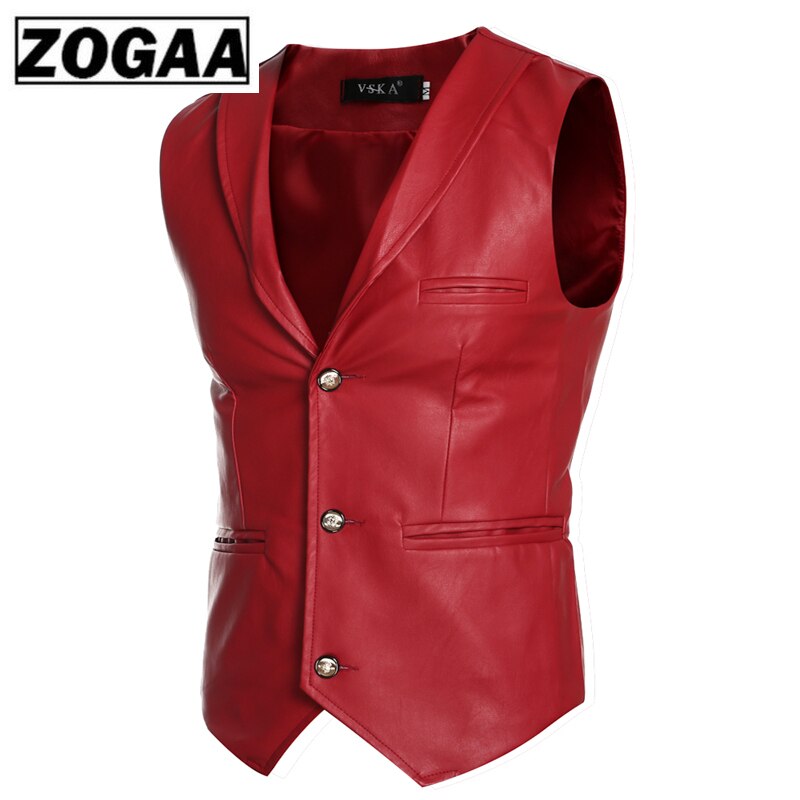 Tang kühlen Neue Faux Leder Jacke Westen Rot Weiß Schwarz Einreiher V Neck Herren Weste Slim Fit Ärmel mantel