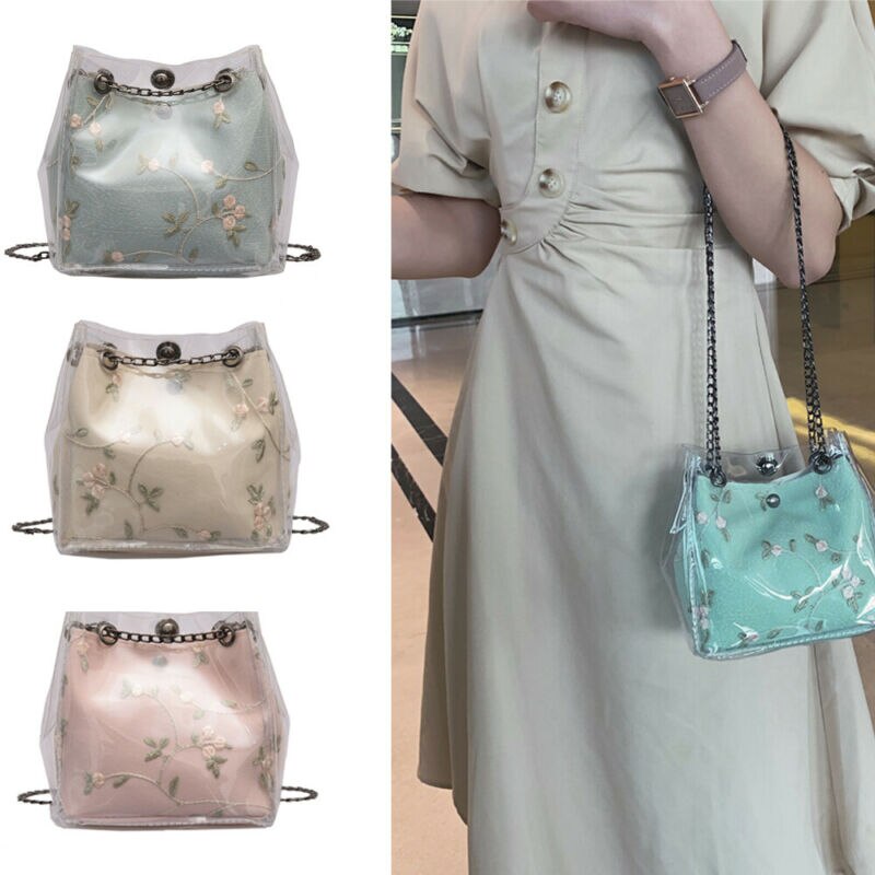 Dames strandtas handtas vintage doorzichtige tassen pvc schouder crossbody tassen jelly candy emmer tas met verborgen ritsvak /door
