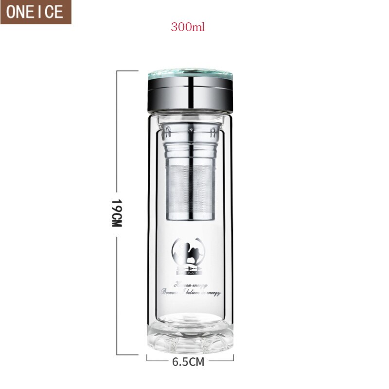 300 ml 380 ml commerciële water glazen fles met roestvrij staal thee scheiding filter Dubbele glas sport water cup: 300ml