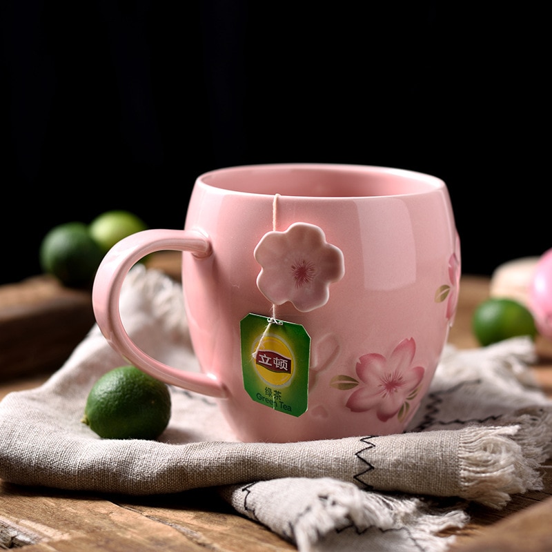 Kirsebærblomst prinsesse krus sød kop keramisk kop japansk relief kaffekop pige kontor vandkop