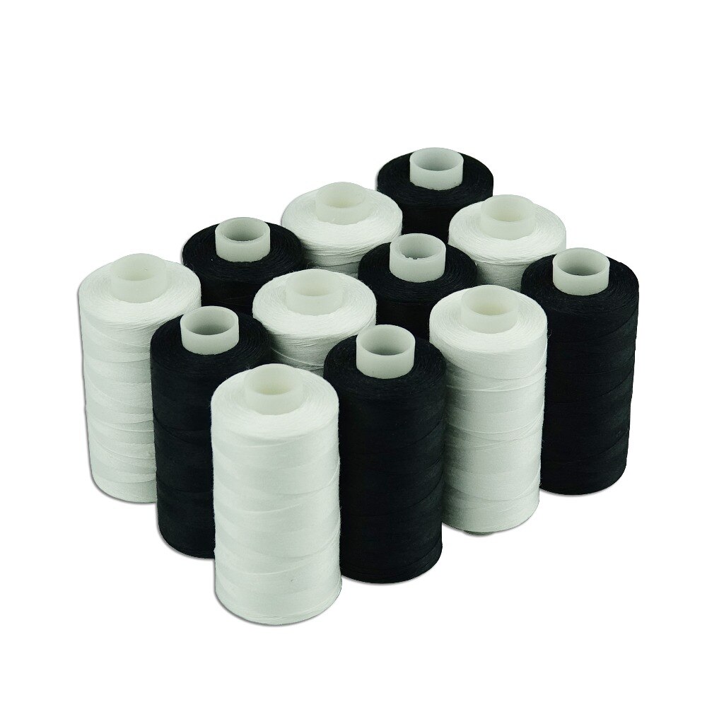 Jeu de fils à coudre en coton mercerisé | Simwire 12 cônes blanc noir 50s/3 pour Quilting, pièce à coudre, etc.-550 Yards chaque