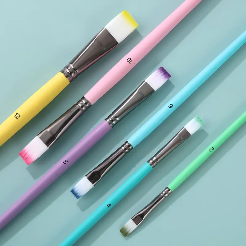 6-delige professionele kunstenaarspenselset - fijne punt, houten handvatten, nylon ronde puntige platte punten veelkleurige kwast