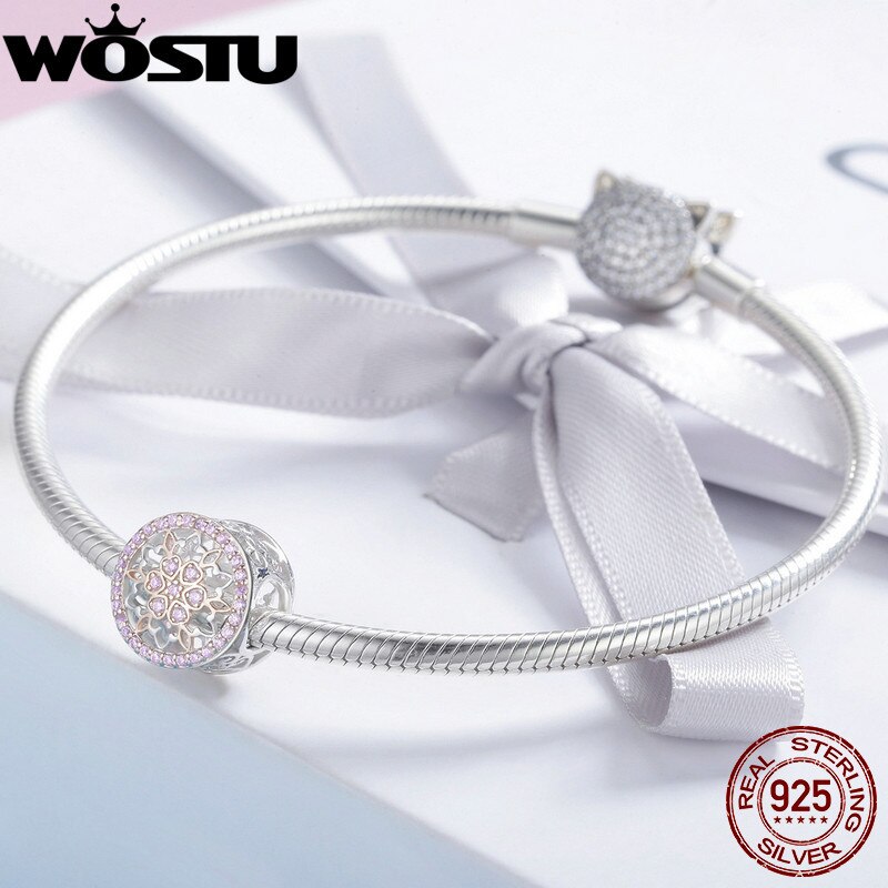 WOSTU Top 925 Sterling Silver Blooming Flower Charm Bead fit Anniversary DIY Brand Bracelet Silver Jewelry FIC923