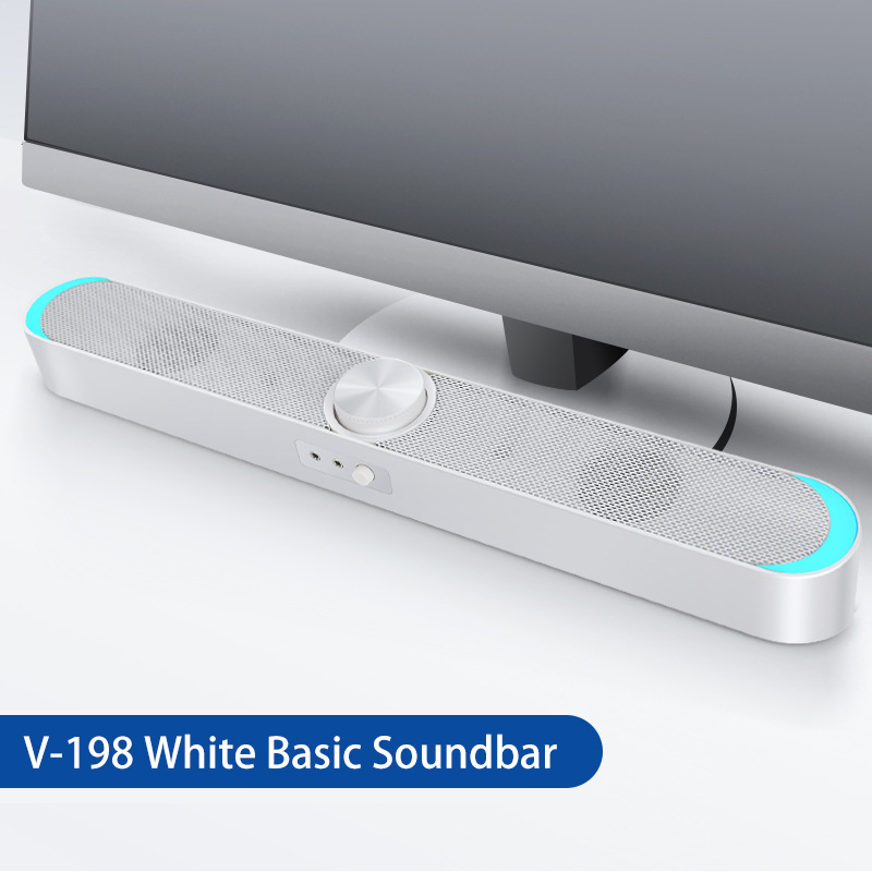 Home Theater Soundbar Desktop Speaker with Bluetooth Microphone USB Jack Dual Loudspeaker Sound Stereo Surround Sound for Home: V-198 White Basic