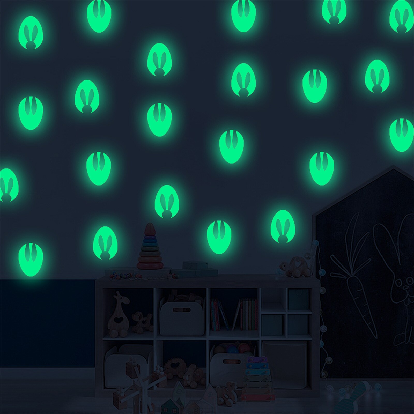 Gloeiende Bunny Pvc Sticker Plafond Thuis Slaapkamer Muur Sticker Pasen Woondecoratie Kantoor Venster Sticker