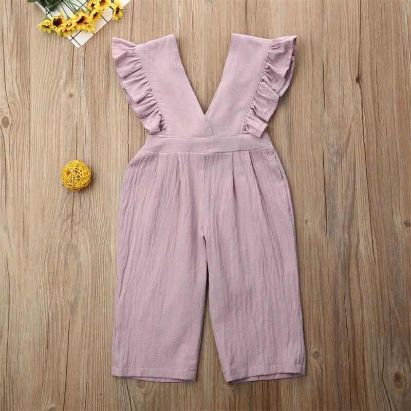 Di marca Nuovi Bambini Tute e Salopette Del Bambino Del Capretto Ragazze Frills Pagliaccetto Della Tuta Salopette Corta In Cotone Senza Maniche Solid Ruffles Hot 2019
