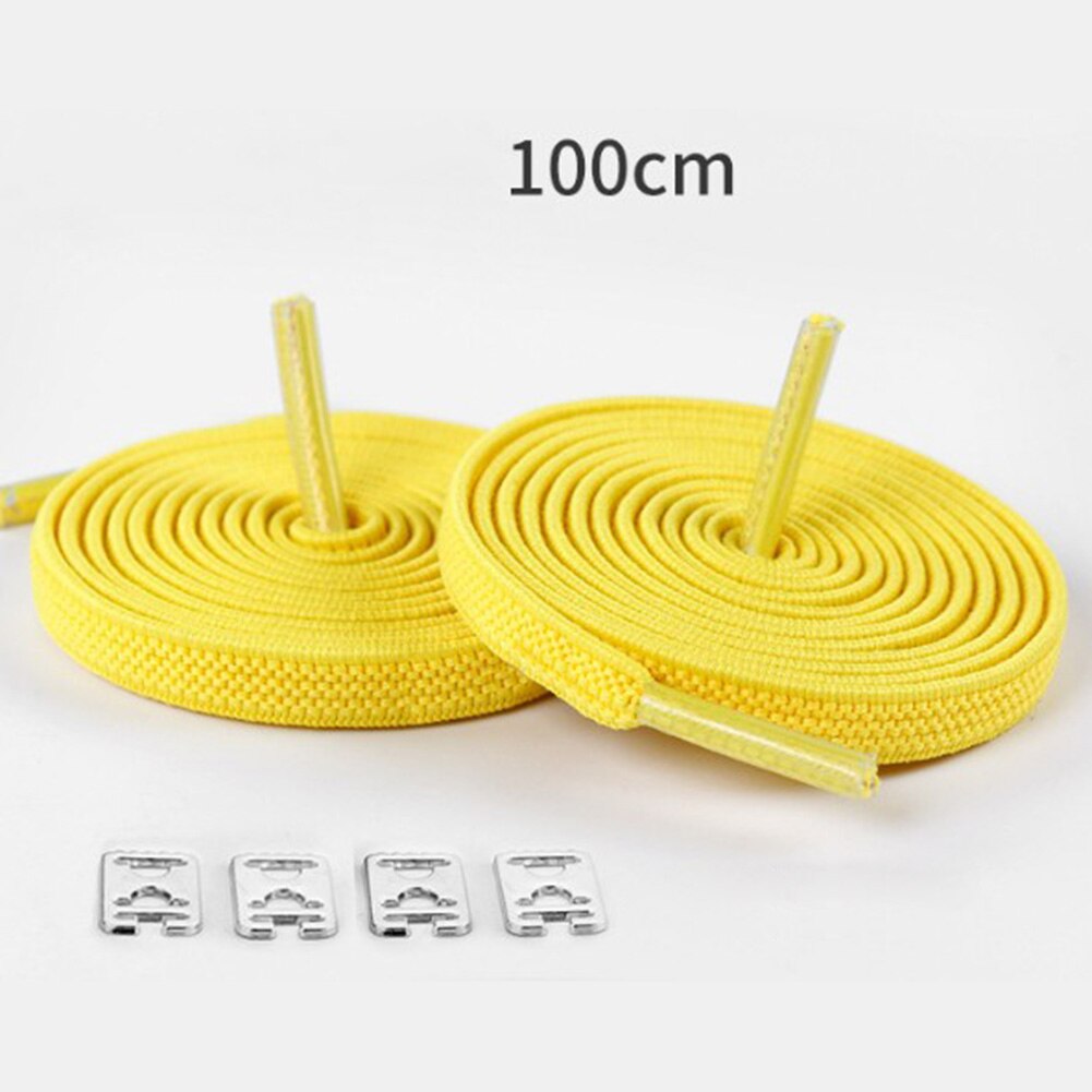 1 par 100cm uden binde elastiske snørebånd strækbare gummisnørebånd voksne børn hurtige og nemme sneakers elastiske snørebånd cordones: Gul