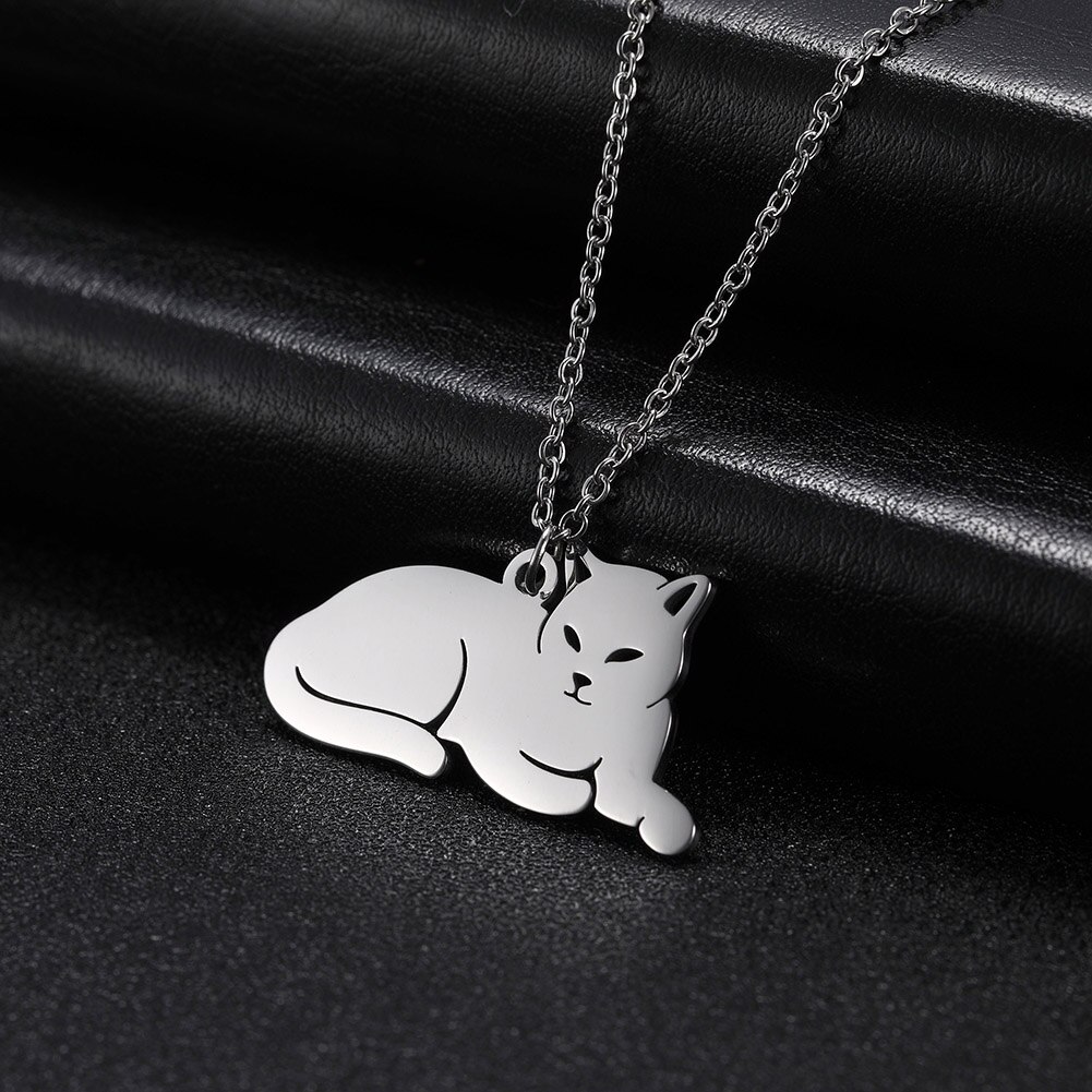 Skyrim – collier avec pendentif chat pour femmes et filles, chaîne dorée, en acier inoxydable, bijou à la , pour le cou, chaton, Animal,