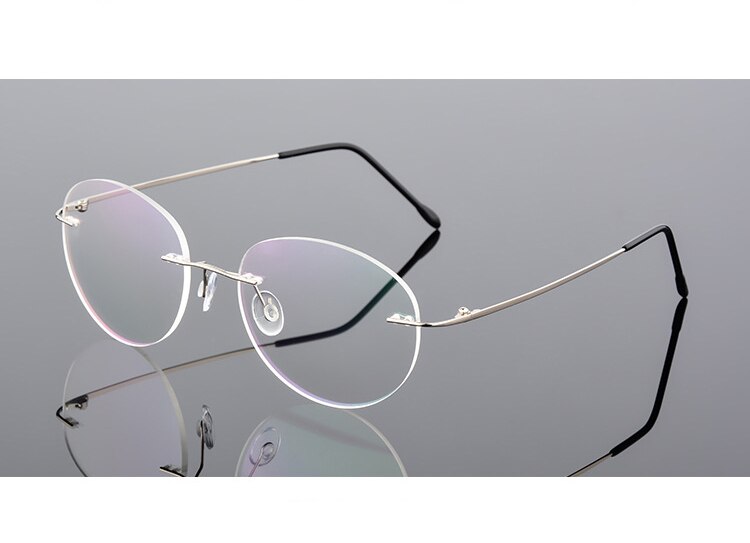 Gafas redondas sin montura Retro para mujer, lentes ópticas ultraligeras, Vintage, ovaladas flexibles, gafas graduadas para Miopía: Silver