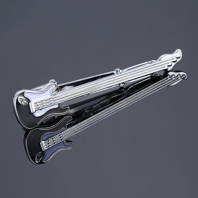 Mannen Zilveren Zwarte Gitaar Tie Clip Pin Sluiting Bar Metalen Tie Clips Voor Heren Accessoires Huwelijkscadeau Sieraden