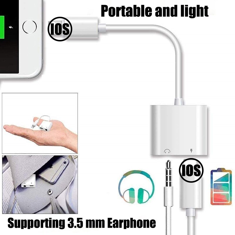 2 In 1 Aux Audio Adapter Charge Lightning For Iphone 11 12 Pro Max Lightning To 3.5 mm Jack Audio Splitter On Iphone Xr 7 8 Plus