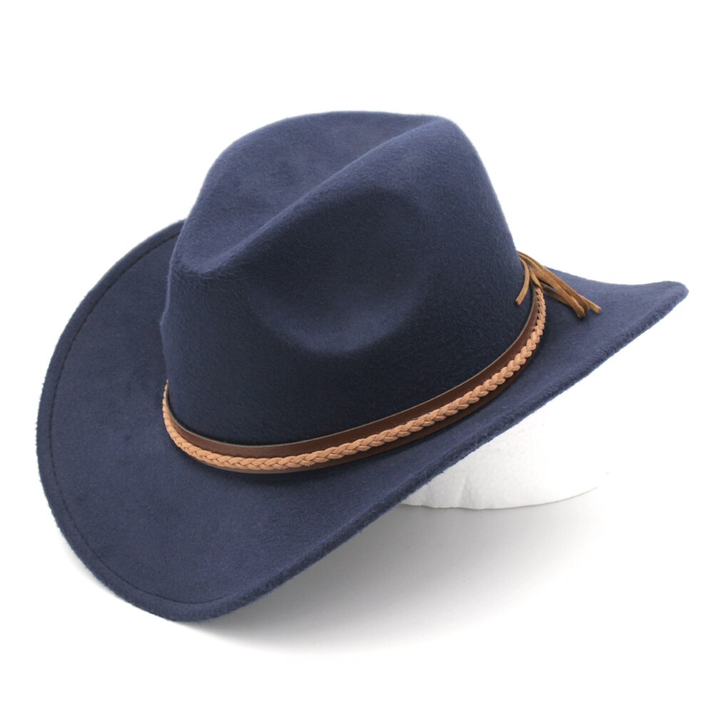 Mistdawn kvinnor män ullblandning western cowboyhatt bred brätte cowgirl ridkeps vinter brun hattband storlek 56-58cm: Marinblå