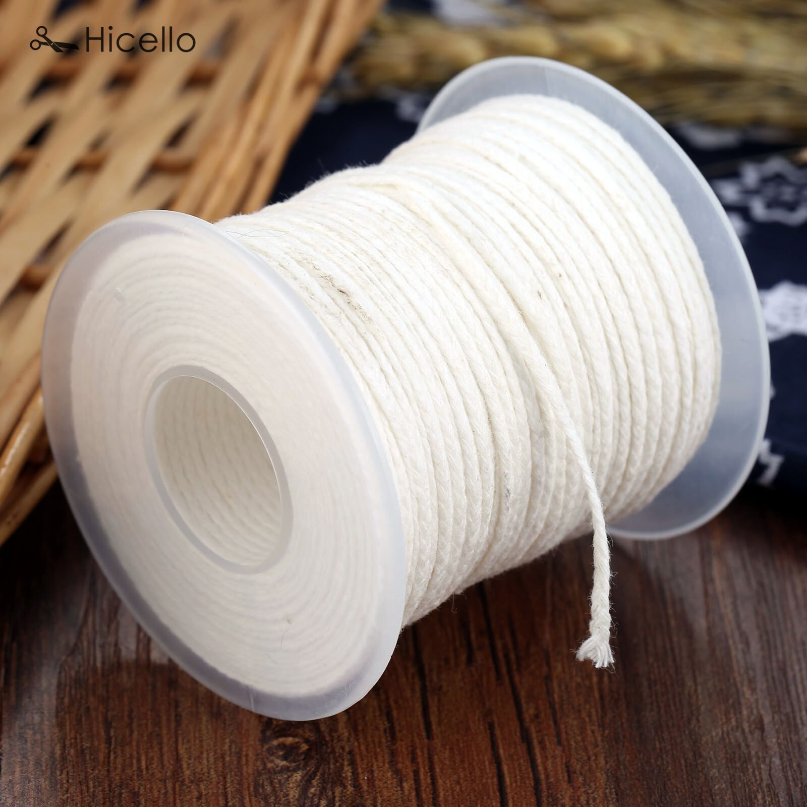 Bobina de mecha de vela, mechas de algodón sin encerar, cuadrado trenzado, 61m/200 pies * 2mm, fabricación de velas, manualidades, blanco, 45g, 1 rollo