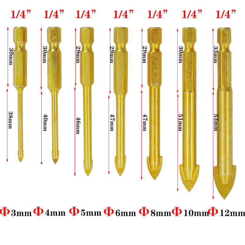 Ceramic Triangle Drill with Hexagonal Handle for Ceramic Tile Hole Opener and Alloy Triangular Drill for Glass Hole Opener