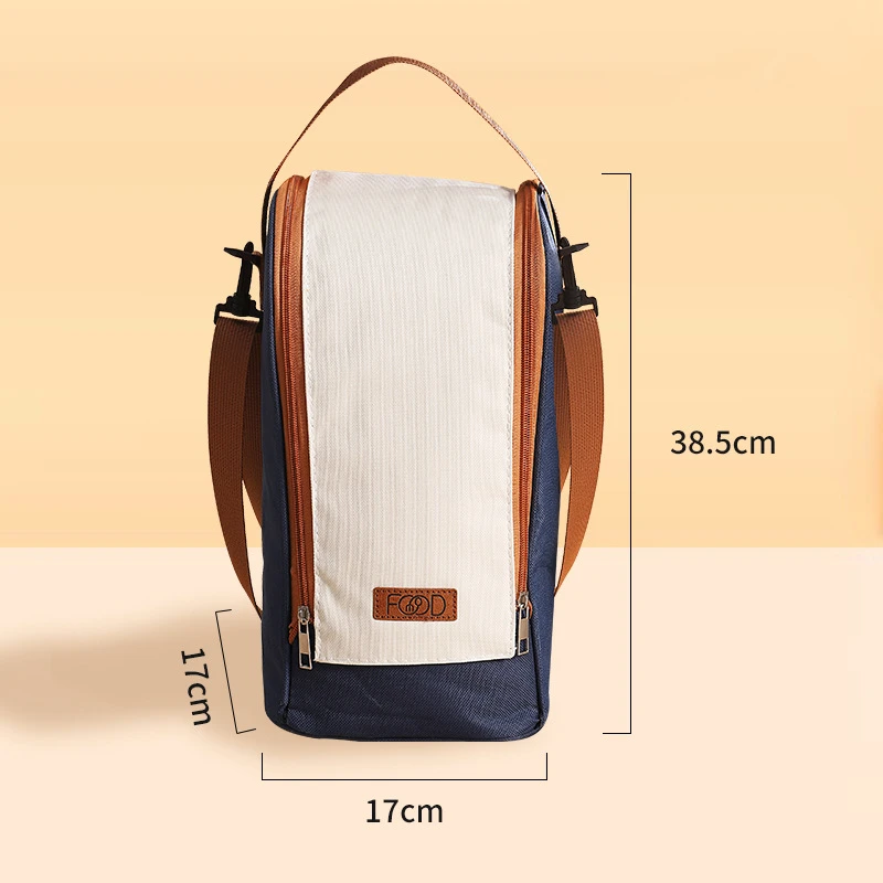 Round Thermal Lunch Box Bag Waterproof Insulated Food Tote Kids Keep Fresh Cooler Shoulder Bags Portable Bento Storage Pouch: Blue