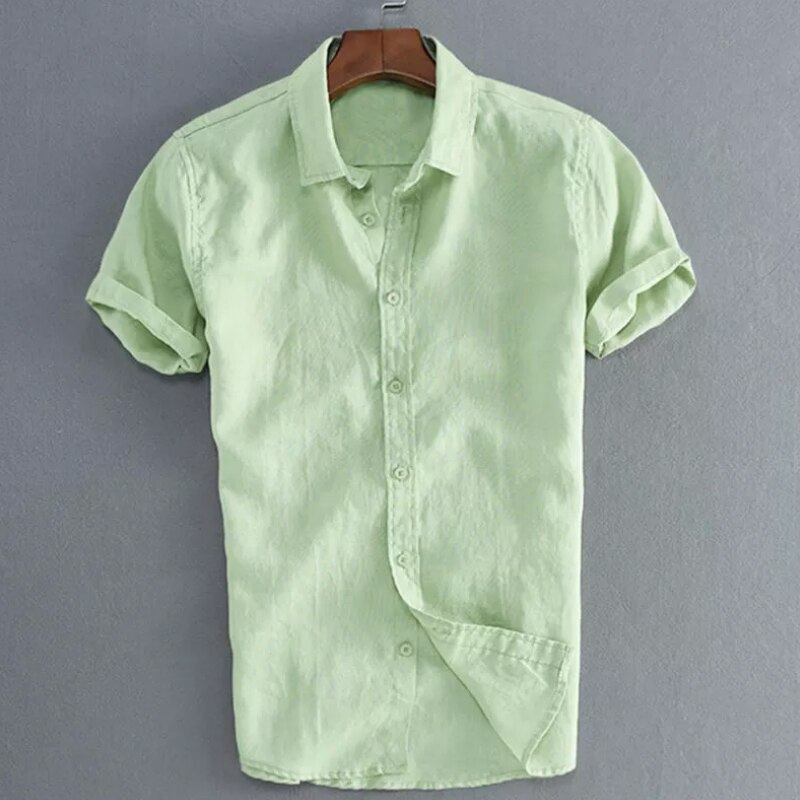 Herren lässig Kurzarmhemden Freizeit Straße tragen Revers Taste-Nieder Einfarbige Hemden für Männer Jahrgang Urlaubsbluse M-3XL: L / Grün
