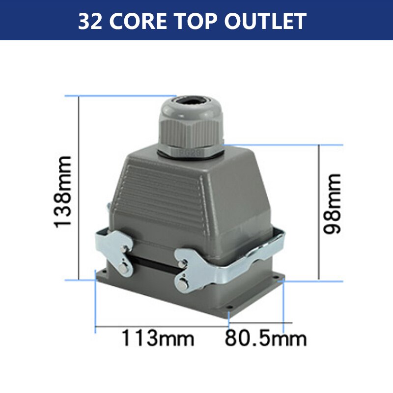 Rectangular Heavy Duty Connectors HDC HE 4 6 8 10 16 20 24 32 48 Core Pin 16A Waterproof Aviation Plug Top Side Line Connector: 32 core top line