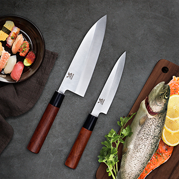 Bigsunny sashimi sushi deba -veitsi, saksalainen ruostumattomasta teräksestä valmistettu ammattimainen viipalointiveitsi , 9 "yanagiba  / 7 " deba  / 5 "apuohjelma, ruusupuukahva: Deba ja hyödyllisyys