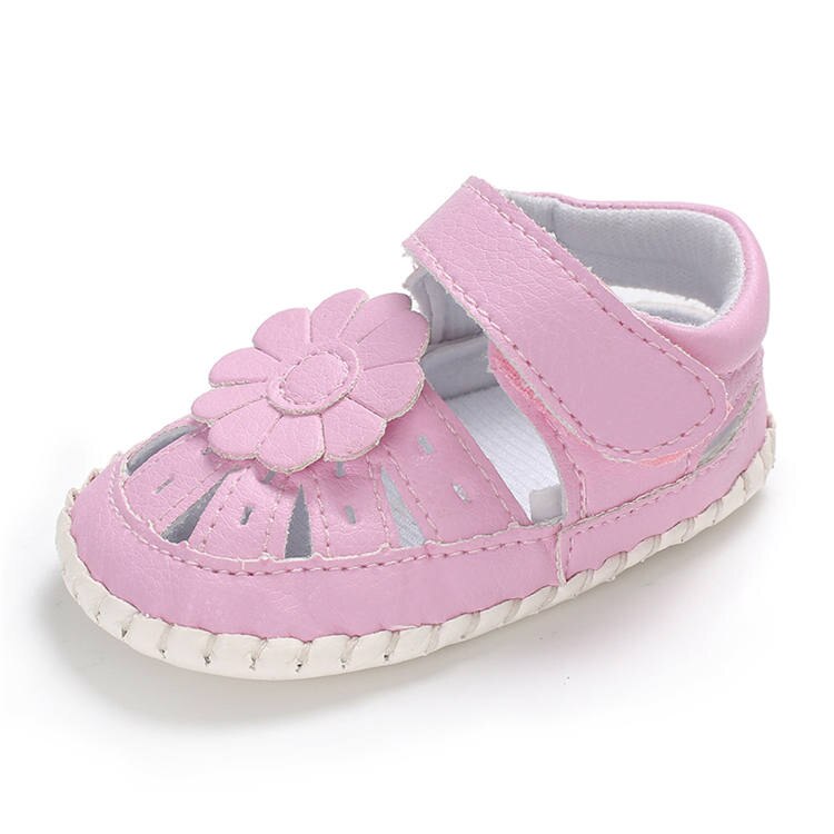 Sandalias de verano para niñas, suela de goma antideslizante con flores bonitas, zapatos de princesa para bebés de 0 a 2 años: Rosa / 0-6 meses