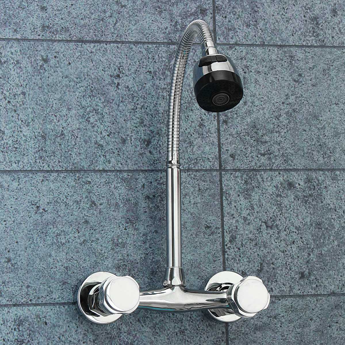 Wall Mounted Flexible Faucet Double Handle Single Hole Bathroom Sink Washbasin Water Mixe Tap Cold Water Kitchen Faucet