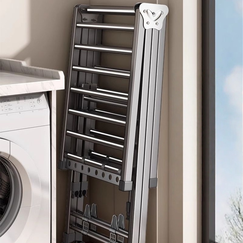 Tendedero de ropa para balcón, estante de secado de ropa móvil plegable de pie para el hogar, tendedero de edredón para dormitorio, 3 pisos