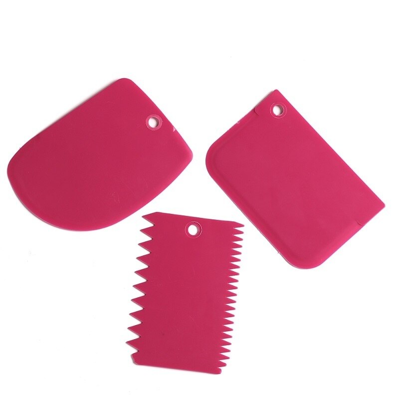 3 stuks/partij roomschraper onregelmatige tanden rand diy schraper taartdecoratie fondant gebak uitstekers bakspatels gereedschap: Rozenrood
