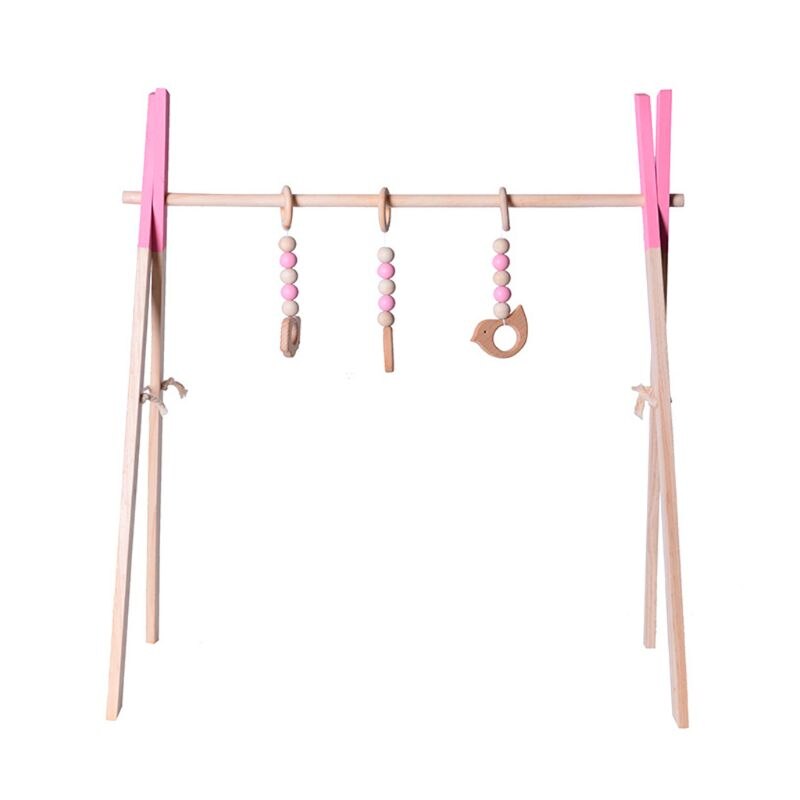 Scandinavische Stijl Houten Baby Fitness Rack Kinderen Kamer Decoratie Speelgoed Opvouwbare Pasgeboren Game Frame Opknoping Staaf Zuigelingen Showr: Roze