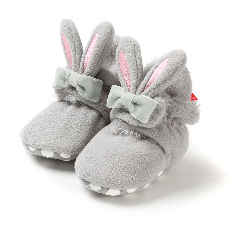 Winter Leather Boots Baby Furry Warm Boots Rabbit Baby Girls Snow Boots Infant Soft Bottom Shoes: Army Green / 0-6 Months