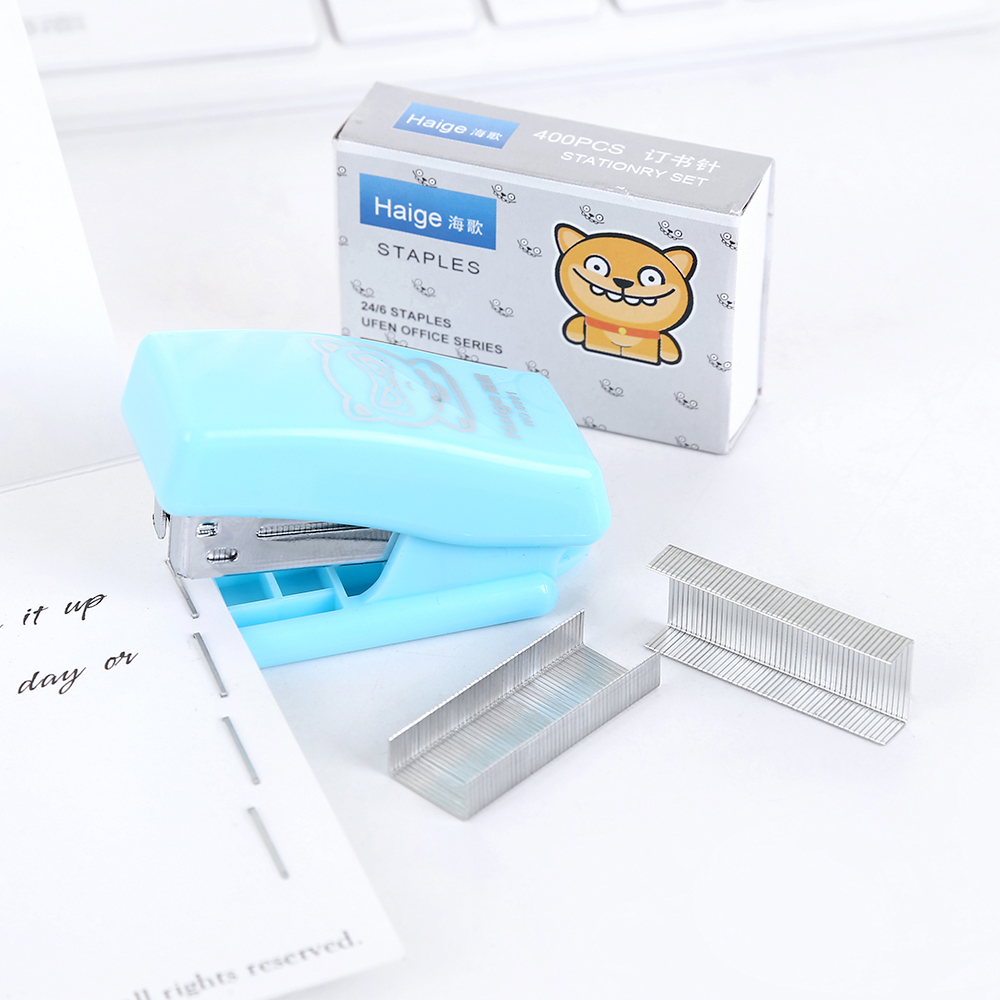 Home Stapler Set Cute Cartoon Stapler Mini Small Stapler Student Stationery come with 400pcs 24/6 needle Nail