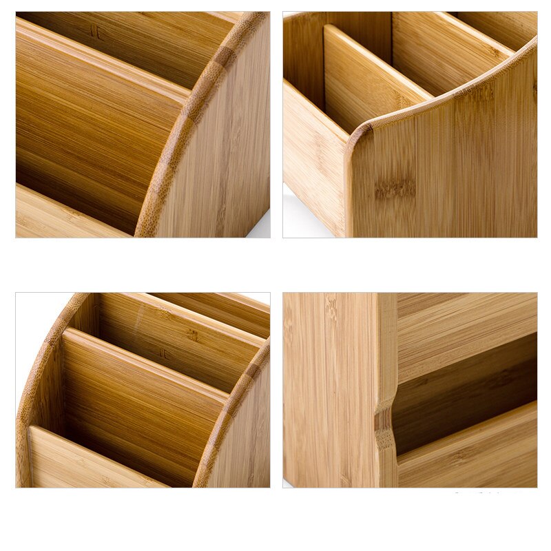 Multi-grid Bamboo Box Office Desktop Stationery Holder Makeup Organize Storage Box Remote Control Container Case