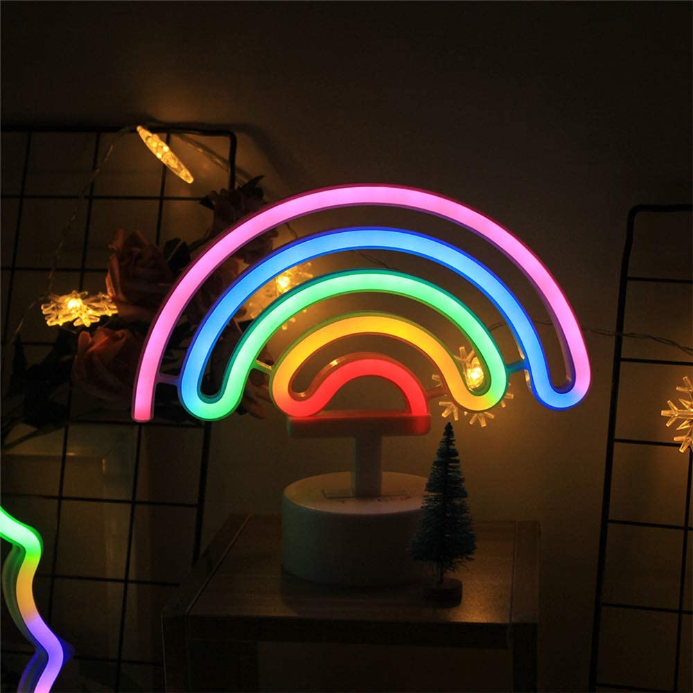 Regenboog Neon Borden Met Lampvoet Art Decoratieve Regenboog Neon Lichten Tafel Nachtlampje Voor Kinderen 'Slaapkamer Thuis Xmas Decoratie