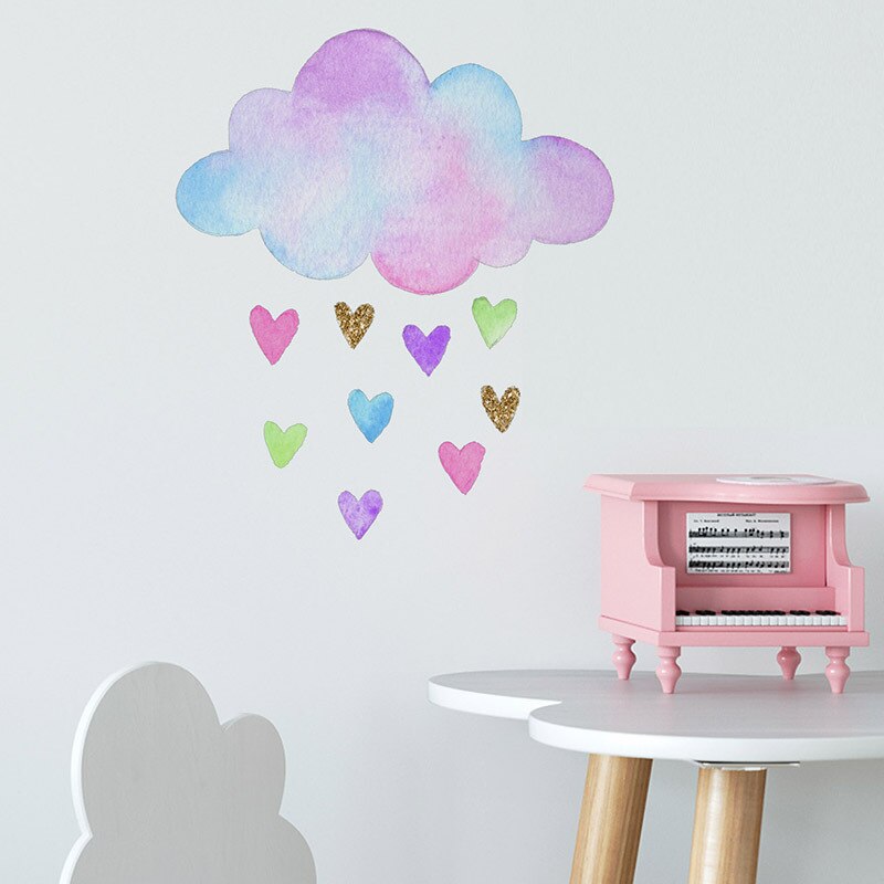 Tofok kleurrijke harten wolken decoratieve sticker aquarel stijl baby kinderkamer kunst muurschildering stickers waterdichte pvc sticker