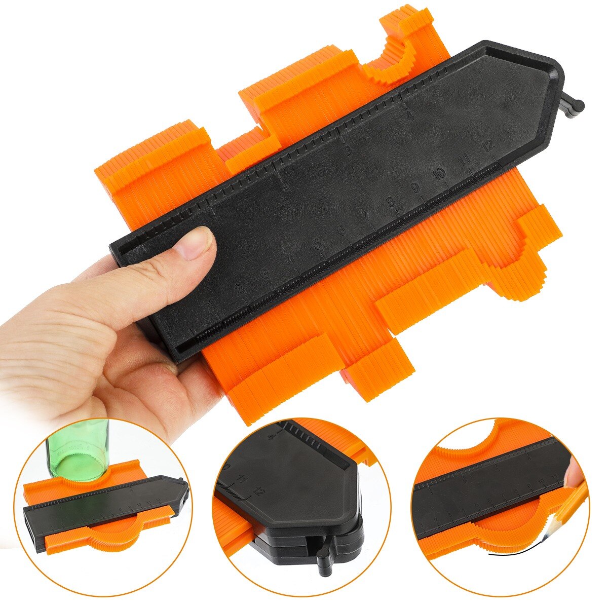 Gauge Tiling Laminate Tiles Edge Shaping Wood Measure Ruler ABS Contour Gauge Duplicator Multifunction Contour Profile: 12cm  orange