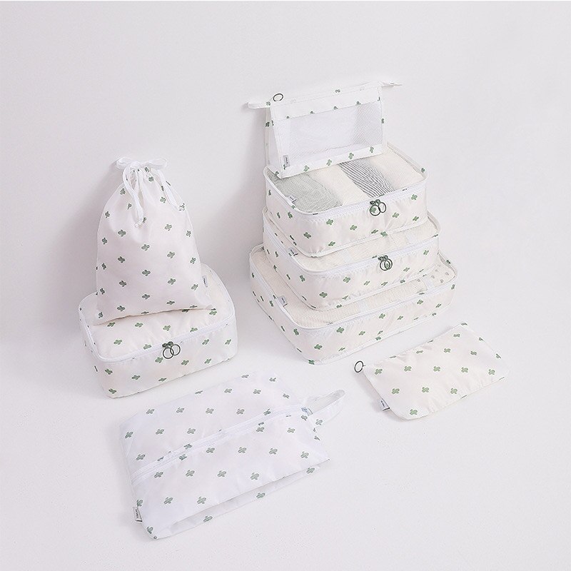 8Pcs/Set Waterproof Travel Bag Suitcase Packing Set Storage Organizer Portable Luggage Organizer Case Clothes Shoe Tidy Pouch: White