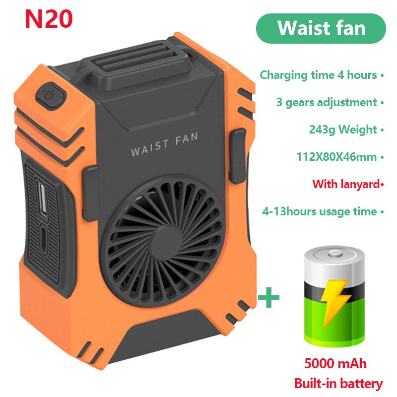 Mini Portable Fan Waist Clip Fan USB Rechargeable Air Conditioner 6000Mah for Outdoor Working Camping Fishing Leafless fans: 03