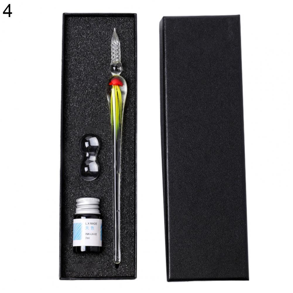 1 Set Dip Pen Beautiful Ergonomic Handle Jellyfish Pattern Drawing Calligraphy Glass Pen Kit for: 4