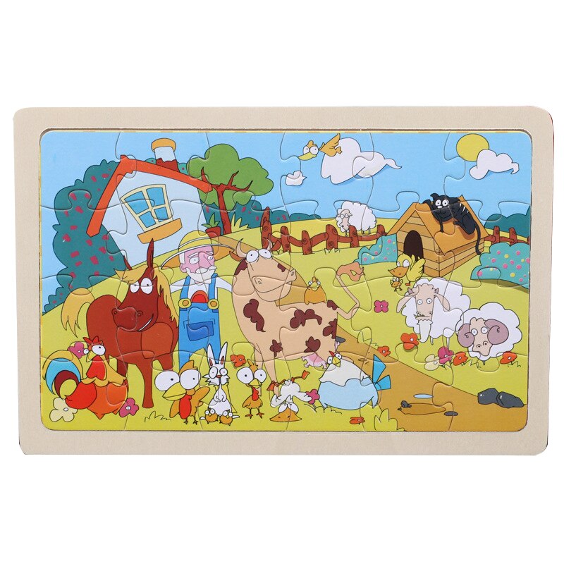 24 Pcs Kids Wooden Puzzle Toy Cartoon Animal Baby Wood Puzzles Jigsaw Educational Learning Toys For Children: 07