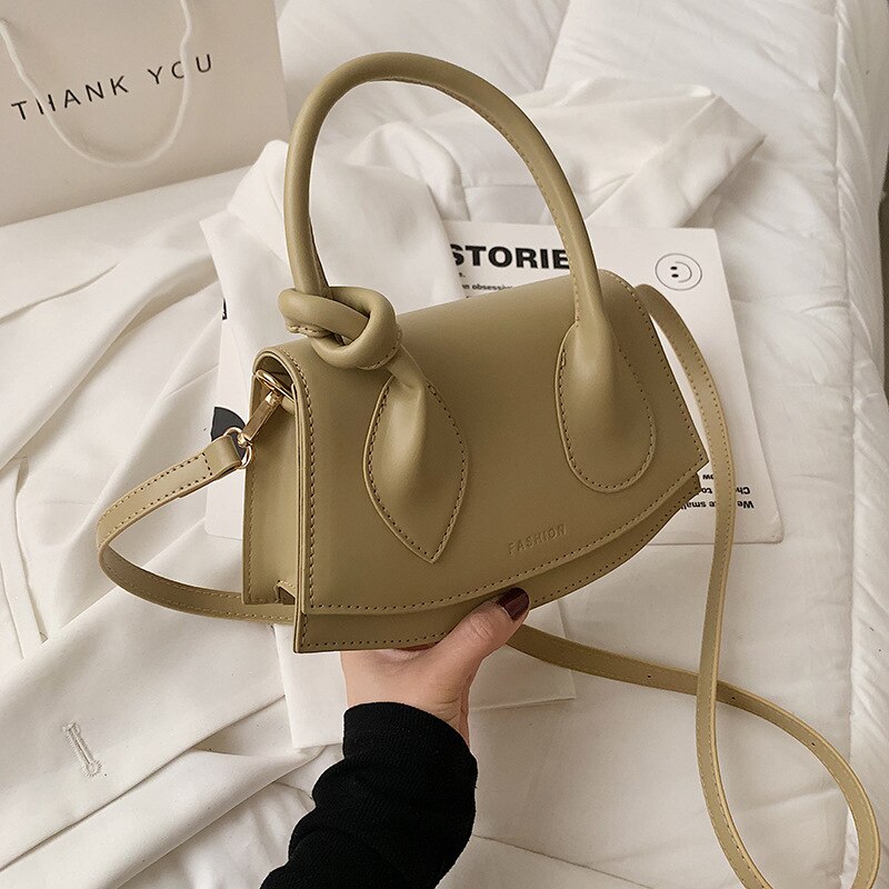 Bolso de hombro de nicho para mujer, con asa anudada, con broche, a la , ML90: Khaki