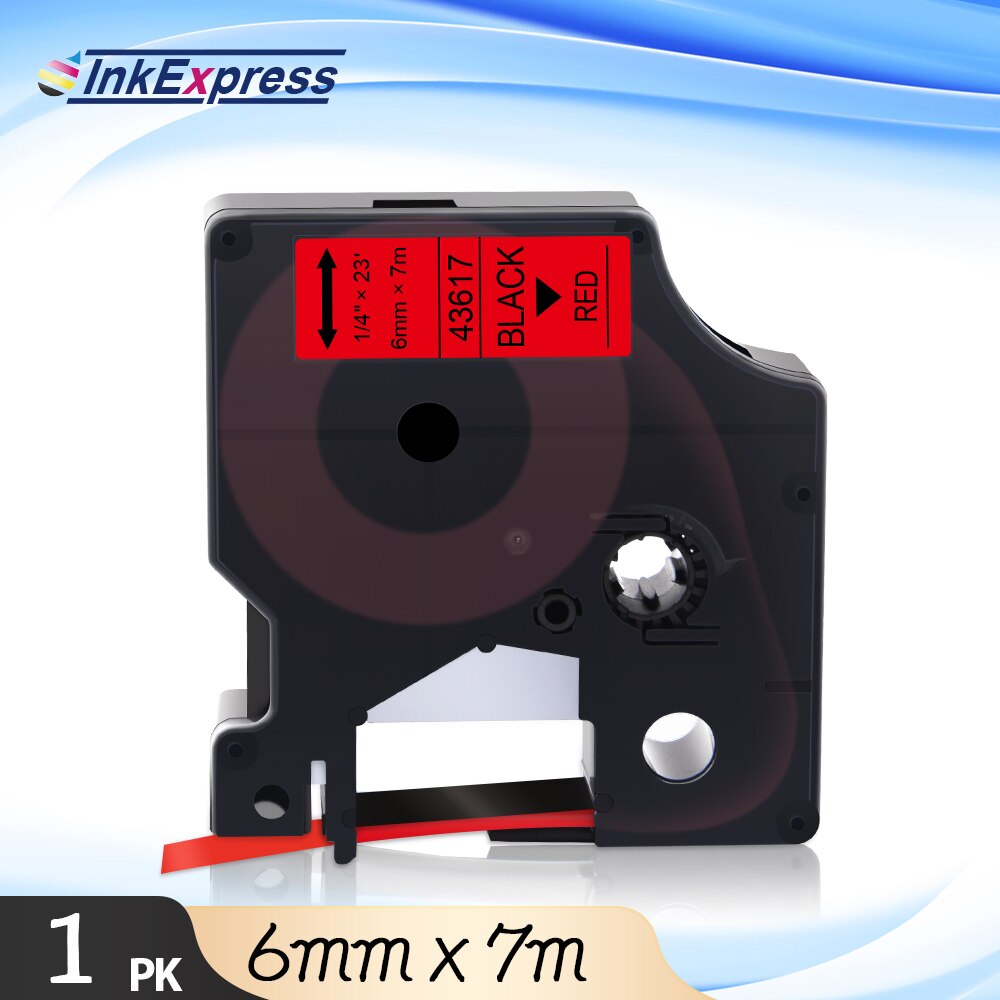 InkExpress Tape For DYMO 43613 43617 43618 43610 43614 43615 43616 Label Tape 6mm Printer Ribbon For DYMO LM 160 280 Label Maker: Black on Red
